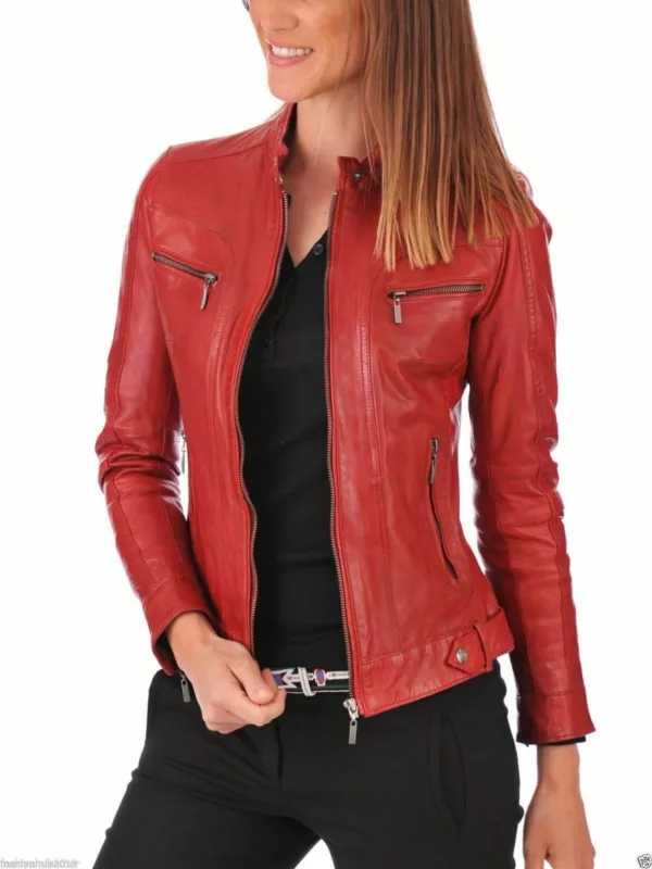 Ladies Red Leather Jacket