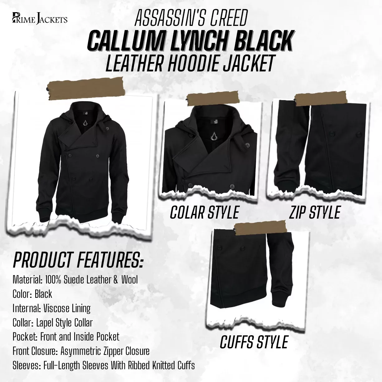 Assassin’s Creed Callum Lynch Black Leather Hoodie Jacket