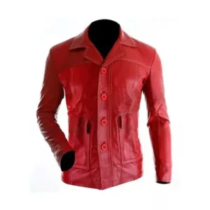 Fight Club Brad Pitt Red Leather Jacket Coat
