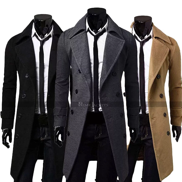 Primejackets Men's Double Breasted Casual Slim Fit Trench Blazer Coat
