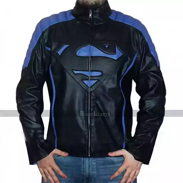 Men_Black_Superman_Blue_Stripes_Leather_Jacket