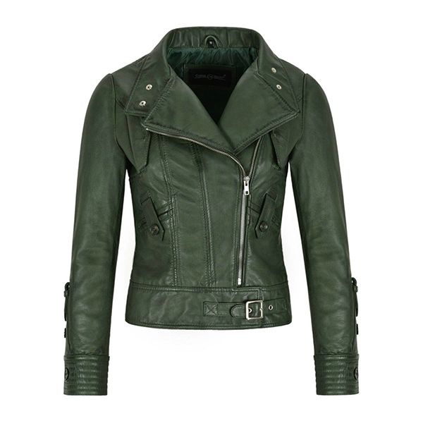 Green Leather Biker Jacket Womens