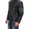 Cafe-Racer-Black-Biker-Retro-Green-Striped-Motorcycle-Leather-Jacket