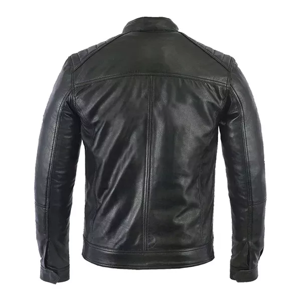 Cafe Racer Lambskin Motorcycle Black Leather Jacket