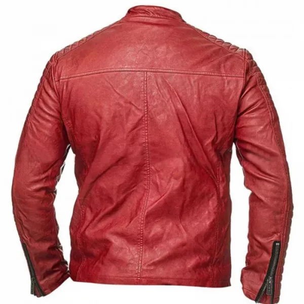 Cafe Racer Men’s Red Quilted Biker Leather Jacket