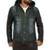 Hooded Leather Denim Jacket