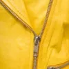 Women's Biker Yellow Leather Four Zipper Pockets Jacket