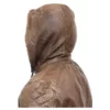 Brown Leather Hooded Bomber Jacket for Men