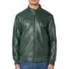 Men's 100% Real Casual Wear Green Moto Jacket
