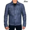 Mens Blue Trucker Leather Jacket