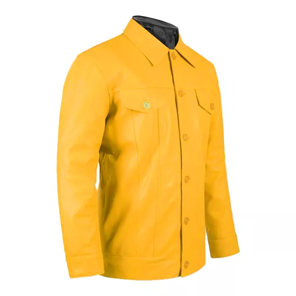 Yellow Basic Real Leather Jacket for Men