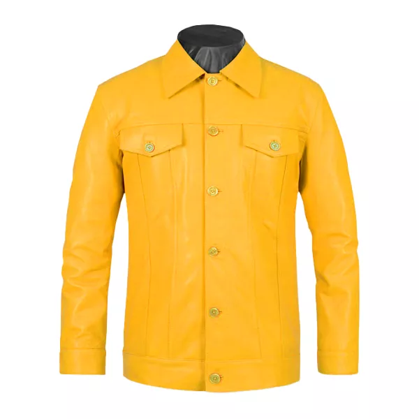 Yellow Basic Real Leather Jacket