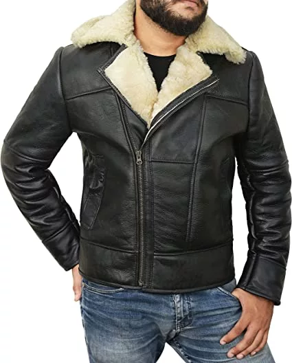 Black Aviator B3 Shearling Sheepskin Leather Jacket