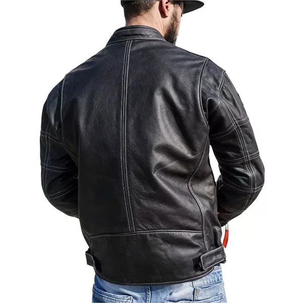 Mens Cafe Racer Biker Leather Jacket