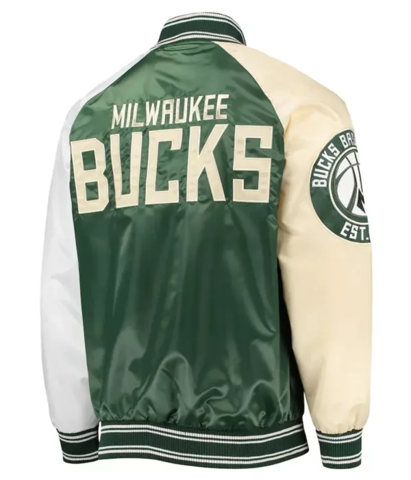 Milwaukee Bucks Satin Cream Full-Snap Jacket