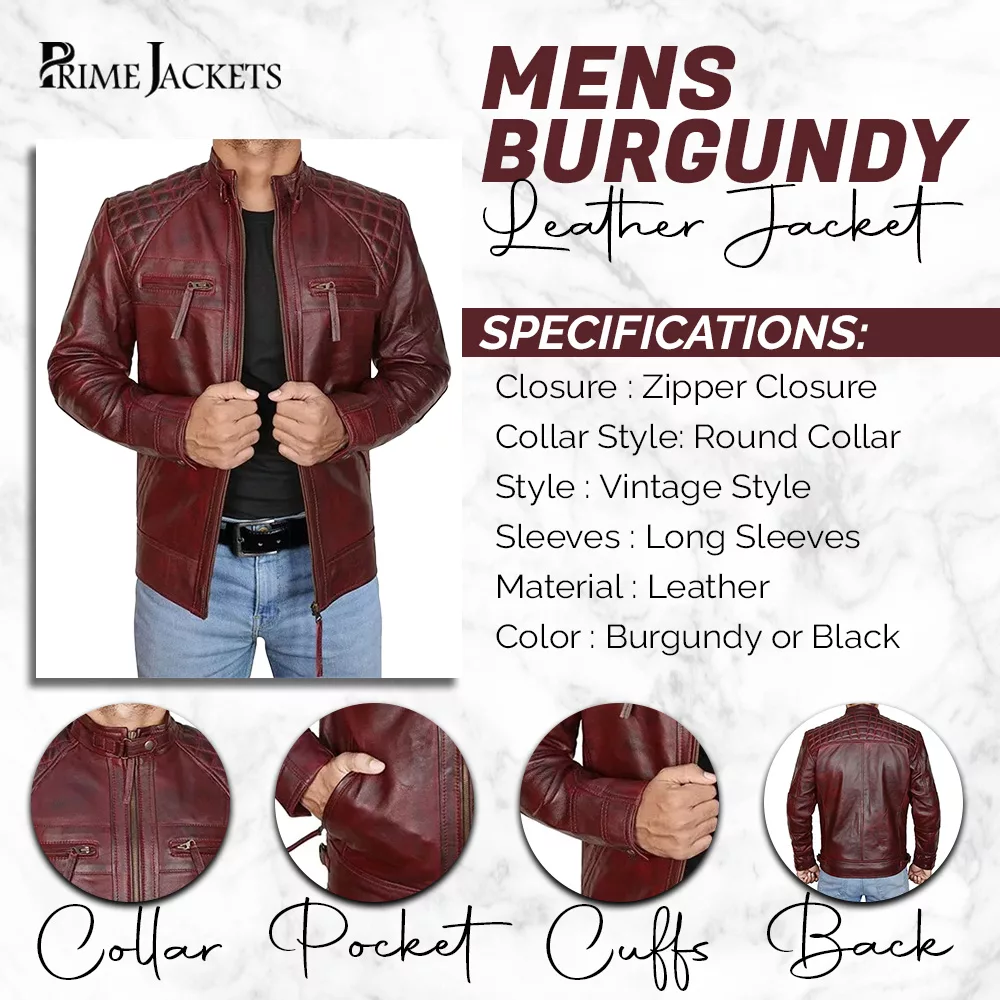 Mens Burgundy Leather Jacket 