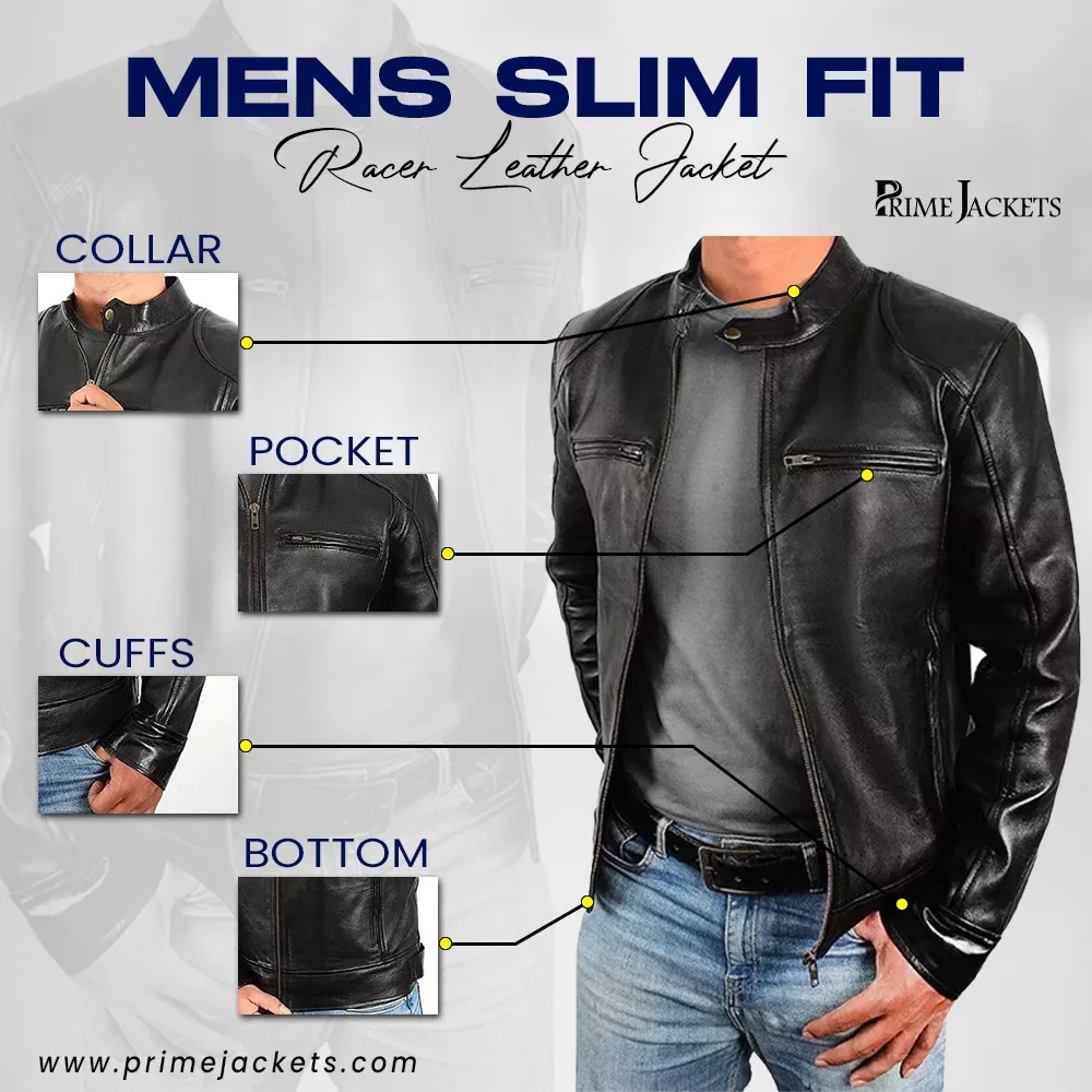 Mens Slim Fit Racer Leather Jacket