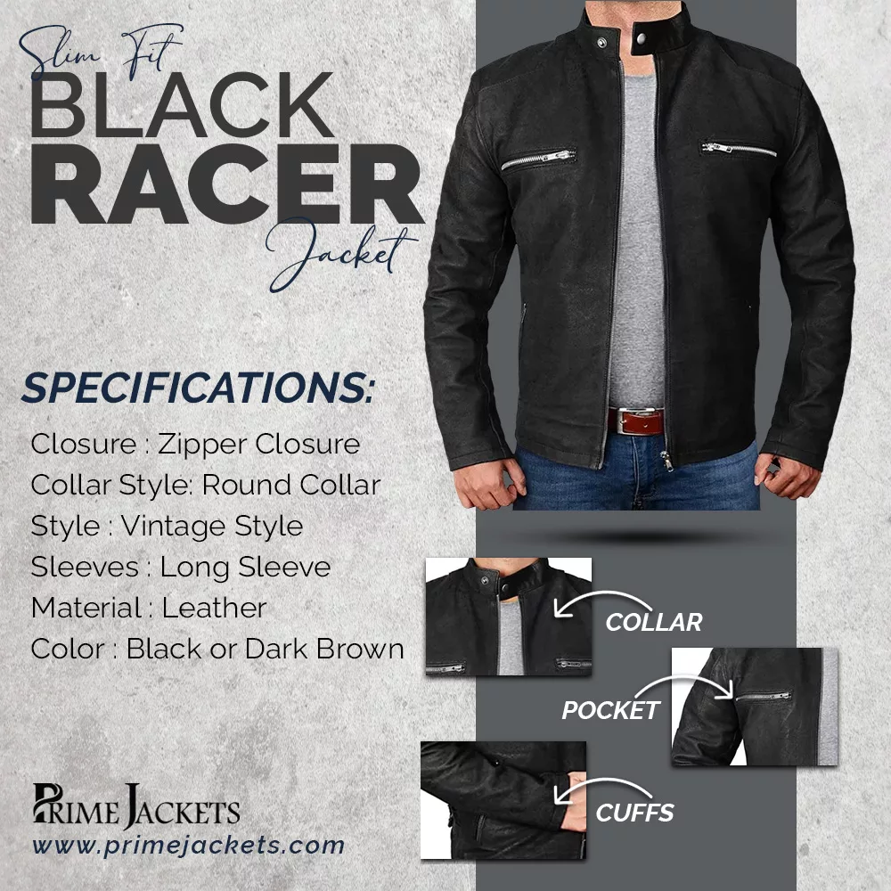Slim Fit Black Racer Jacket