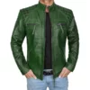 mens-cafe-racer-leather-trucker-green-quilted-jacket