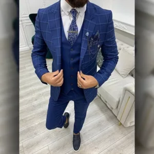 Mens Slim Fit 3 Piece Indigo Blue Suit
