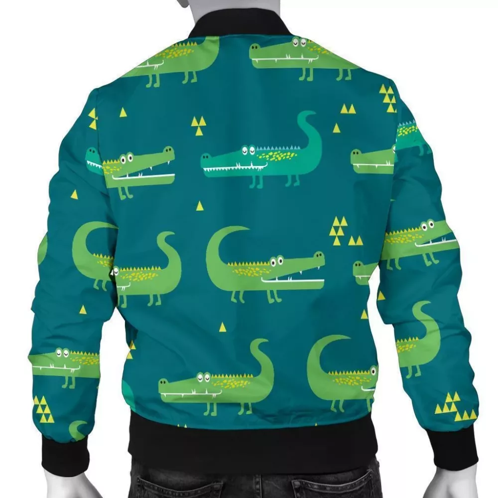 crocodile-pattern-unisex-green-bomber-jacket