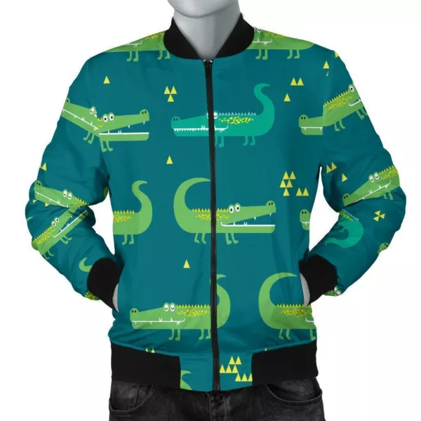 crocodile-print-pattern-green-bomber-jacket