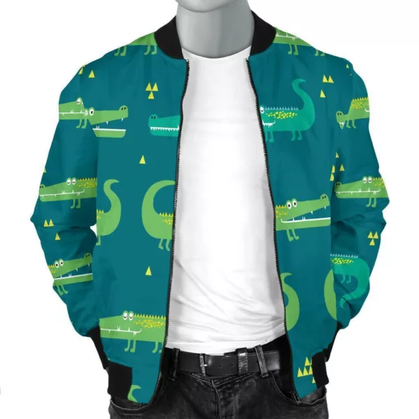 crocodile-print-pattern-unisex-green-bomber-jacket