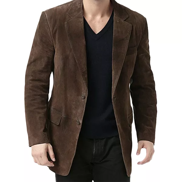 Mens Suede Chocolate Brown Leather Blazer