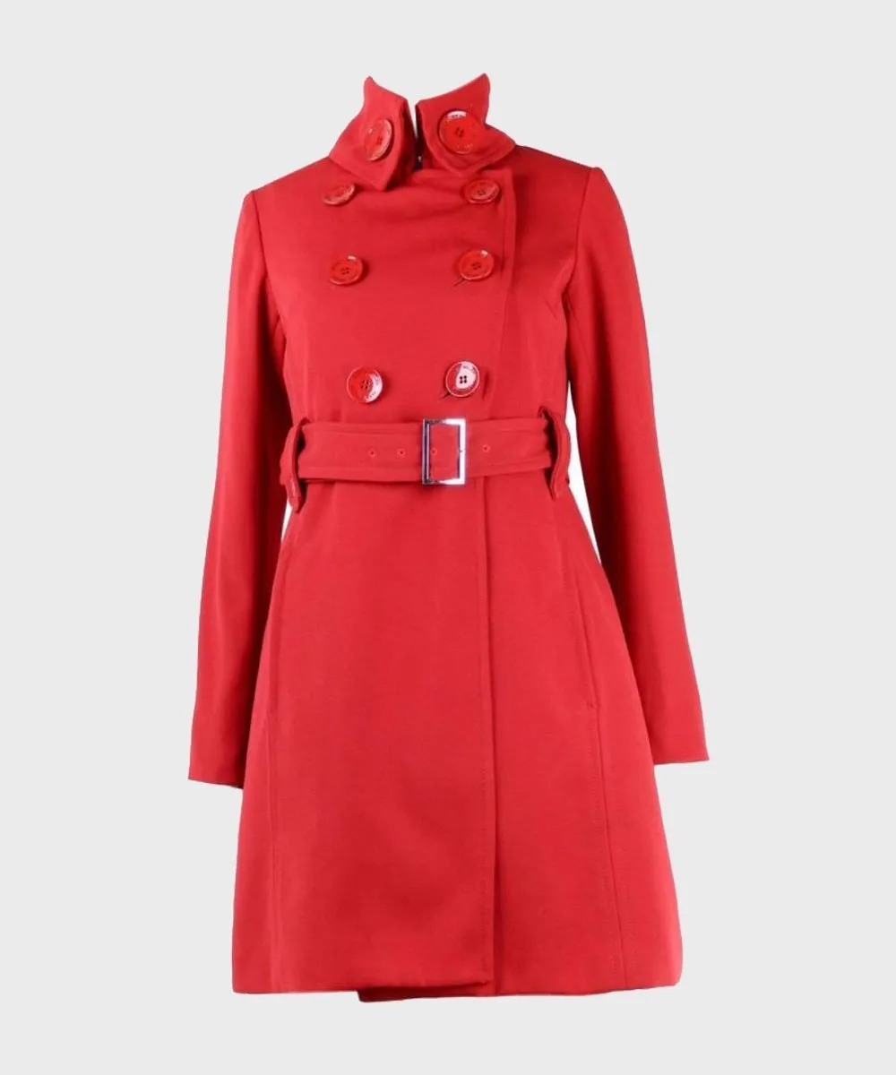 Red Belted Coat | Red Belted Mid-Length Coat Womens
