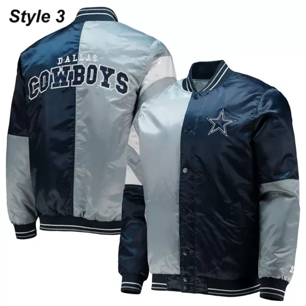 Blue Grey Dallas Cowboys Blue And Grey Varsity Satin Jacket