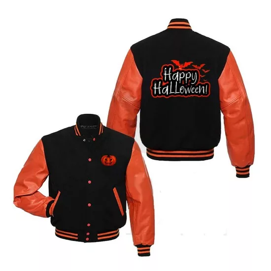 Black and Orange Halloween Varsity Jacket