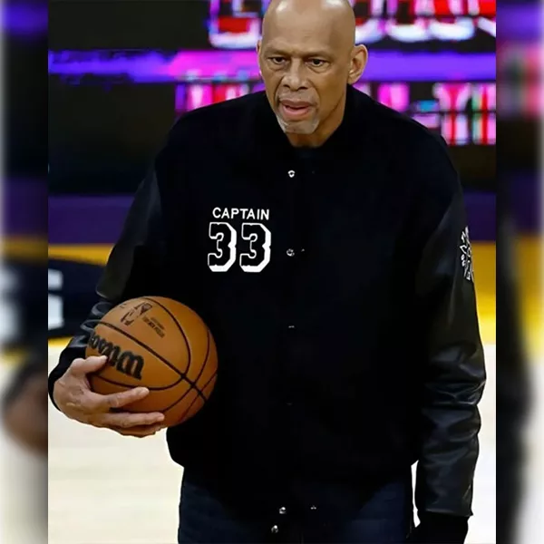 NBA Kareem Abdul Jabbar Black Letterman Captain 33 Jacket