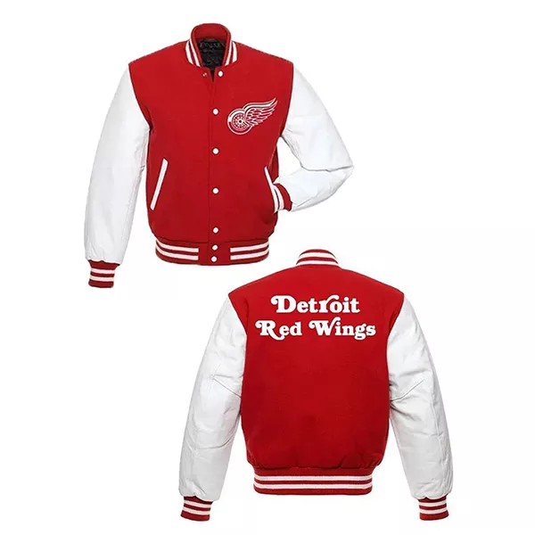 Detroit Red Wings Varsity Red and White Letterman Jacket