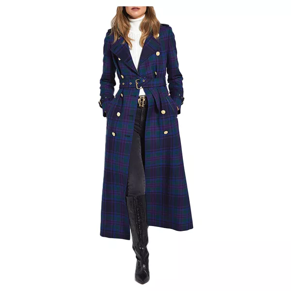 Double Breasted Holland Tartan Trench Coat