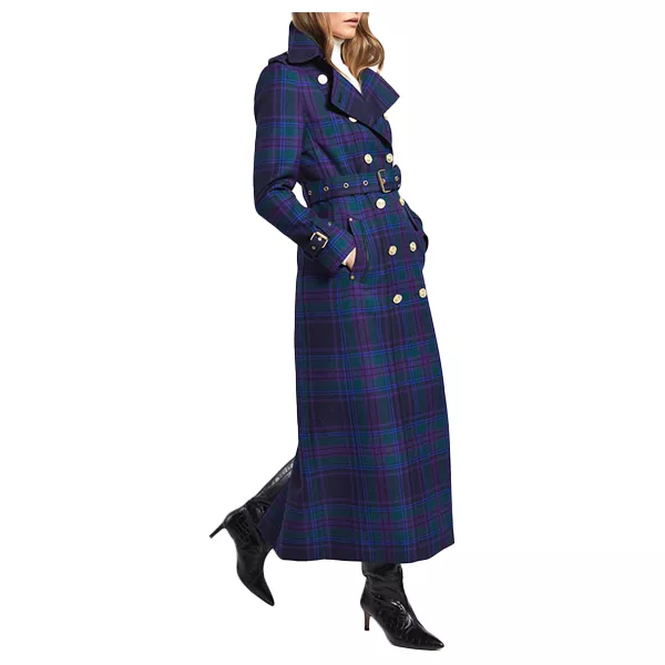 Kate Middleton Double Breasted Holland Tartan Plaid Trench Coat