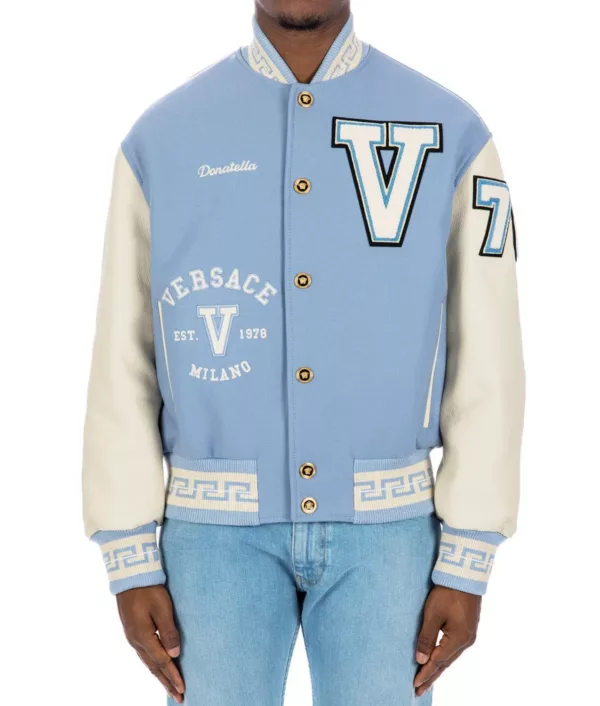 Donatella Versace Blue Varsity Felted-Wool Jacket