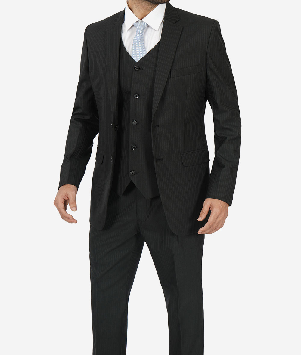 Mens Shelby 3 Piece Black Gangster Pinstripe Suit