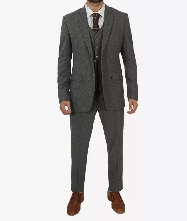 Two Button Gangster Grey 3 Piece Suit