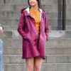 A Rainy Day In New York Selena Gomez Burgundy Coat 