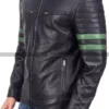 Men's Biker Green Striped Leather Jacket