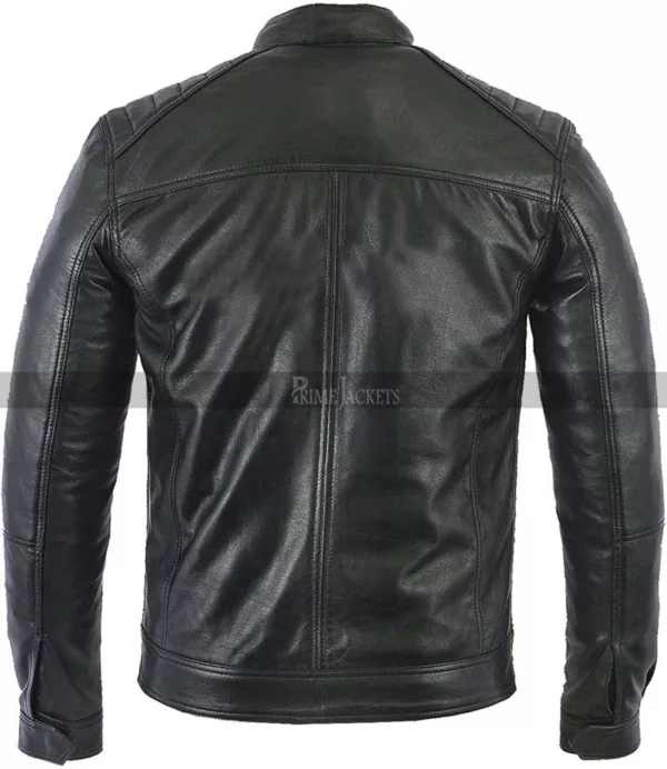 Café Racer Lambskin Motorcycle Real Black Leather Biker Jacket