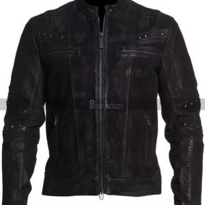 Vintage Cafe Racer Men's Studs Motorcycle Black Leather Jacket