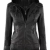 Womens Betty Black Bomber Removable Hoodie