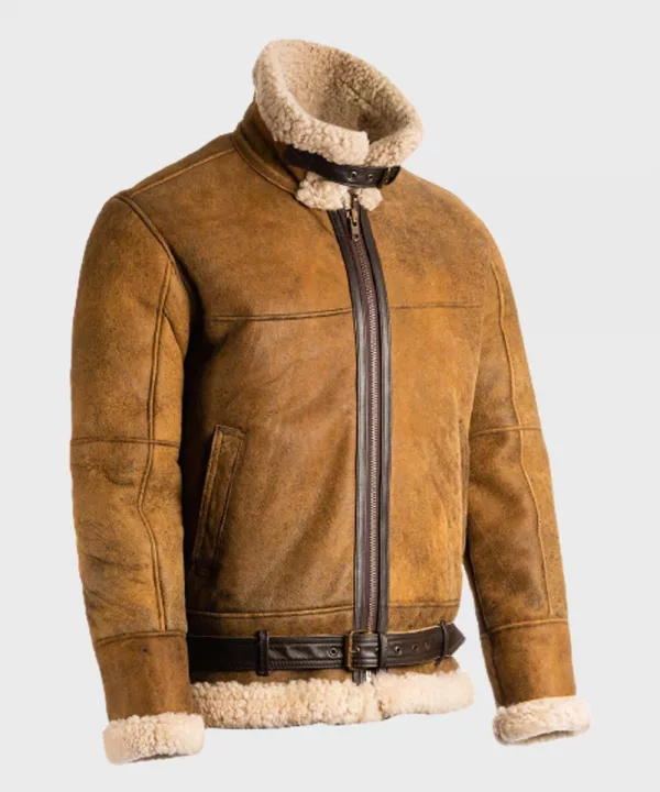 Aviator Mens Brown Sheepskin Shearling B3 Leather Jacket