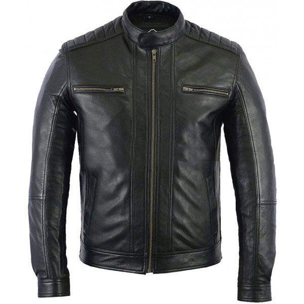 Café Racer Lambskin Motorcycle Real Black Leather Biker Jacket