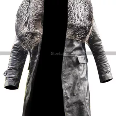 Mike Colter Black and Blue Fur Collar Coat