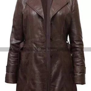 Vintage Women's Slim Fit Brown Leather Coat