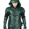 Green Arrow Hoodie Jacket Stephen Amell Season 5 Oliver Queen Leather Costume