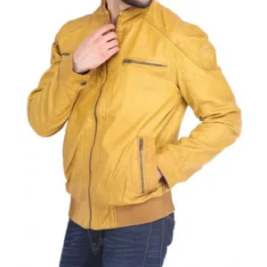 Men Yellow Quilted Shoulder Jacket