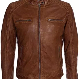 Mens Biker Waxed Leather Jacket